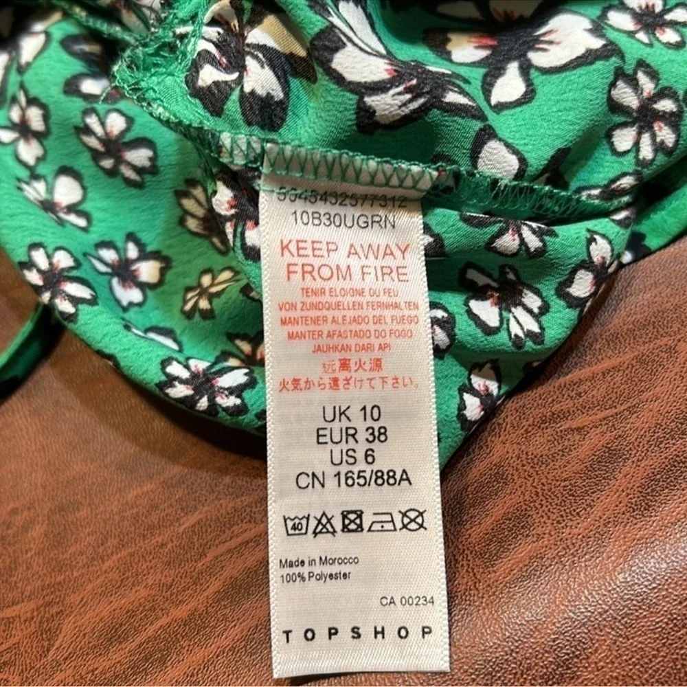 TOPSHOP Bright Green with White Floral Print Dress Size 6 - Picture 8 of 8